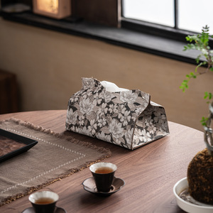 Boîte à mouchoirs brodée en brocart de style chinois, en coton et lin, pour la salle de thé, utilisation sur le bureau - Product Image 4