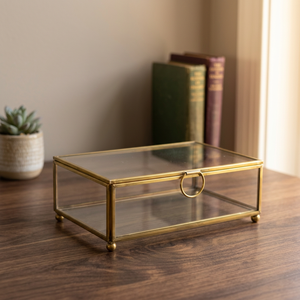Caja Organizadora de Joyas de Latón y Vidrio para Anillos y Collares, Diseño Simple y Único - Product Image 1