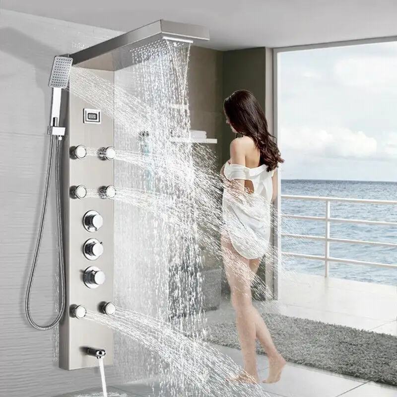 Bathroom Shower Panel Bathroom Wall Mounted Stainless Steel Waterfall Shower Column Set