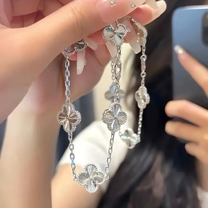 Luxury High-End Women's Four-Leaf Clover Chain Link <b>Bracelet</b> Geometric Trendy Design <b>Copper</b> Alloy Gold Plating ZIRCON - Product Image 2