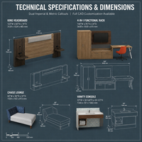 Ensemble de meubles de chambre d'hôtel FF&E modulaire 7 pièces en panneaux de bois ignifuges modernes et personnalisés pour l'hôtellerie (vente en gros)