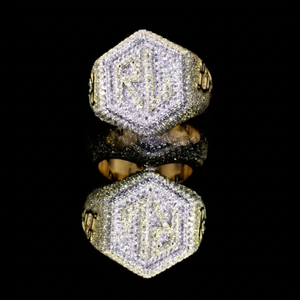 Hexagon Cocktail <b>Ring</b> <b>Men's</b> Lab Created Diamond Round Micro Pave IGI Certified Alloy Vintage Wedding Engagement Glam Style - Product Image 1