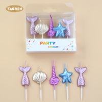 Yachen Nouveau Design Lot de 5 Bougies d'Anniversaire en Cire de Paraffine Thème Sirène Océanique Colorées pour Décoration de Fête de Remise de Diplôme