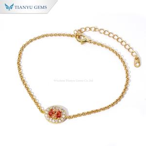 Tianyu Gems Pastel Orange Zircon Gold Plated Copper <b>Bracelet</b> Round Halo <b>Charm</b> Fashion Jewelry for Women - Product Image 1