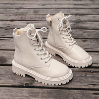 Bottes à plateforme pour femmes, à lacets, à fermeture éclair, à semelle épaisse, bout rond, en cuir PU, style combat, noir crème, automne