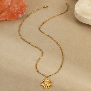 Novità Estate 2025 <span class=keywords><strong>Collana</strong></span> Vintage <span class=keywords><strong>Sole</strong></span> Placcata <span class=keywords><strong>Oro</strong></span> 18k Inossidabile Anallergico Set Gioielli per Innamorati di Tendenza - Product Image 3