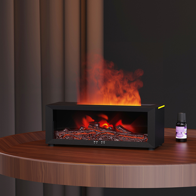 Flame Smart Aroma Diffuser Machine Desktop Remote Control Seven Color Lights Simulation Fireplace Diffuser for Home Hotel