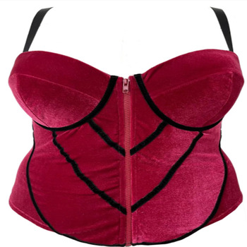 Velvet Cami Tank Tops for Women's  Sleeveless Spaghetti Strap Zip Up Sexy Crop Top