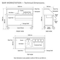 Comptoir de bar mobile en acier inoxydable commercial avec évier intégré, bac à glace et porte-bouteilles