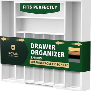 Organizador de cajones de bambú Royal Craft Wood, se extiende de 13 a 19.6 pulgadas para almacenamiento en la cocina - Product Image 1