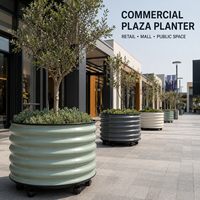 Planter Luar Ruangan Komersial Beroda, Planter Taman Logam Kustom untuk Pusat Perbelanjaan, Plaza, Ruang Publik, Pemasok Grosir