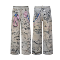 Jeans à jambe droite, pantalons à jambe large, pantalons longs amples, style streetwear subculture américaine, cool et individualiste, avec graffitis