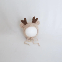 Chapeau de renne de Noël tricoté à la main, adorable bonnet de Père Noël, ensemble barboteuse pour accessoires de photographie nouveau-né