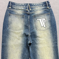 Pantalon en jean décontracté coupe droite délavé style vintage avec sérigraphie personnalisée, effet usé et déchiré pour homme