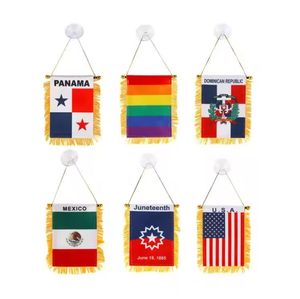 Fábrica al por mayor personalizado 10*15 cm doble cara impresa satén tela Mini <span class=keywords><strong>coche</strong></span> colgante bandera con borlas - Product Image 6