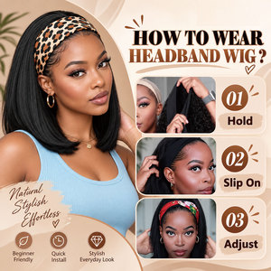 FH Glueless <b>Synthetic</b> Headband Straight Bob <b>Wigs</b> 16inch High Temperature <b>Synthetic</b> Premium Fiber <b>Synthetic</b> <b>Wig</b> - Product Image 4