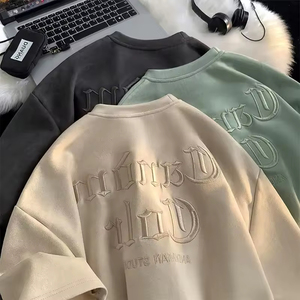 Camiseta Blanca Lisa de Cuello Grueso con Bordado 3D Personalizado de Diseñador, Venta al por Mayor de Fábrica, Camiseta Blanca Lisa para <span class=keywords><strong>Hombre</strong></span>, Corte Cuadrado Negro - Product Image 2