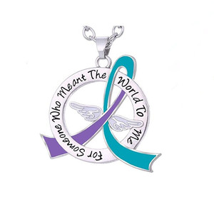 Alliage métallique sensibilisation à la maladie DIY <span class=keywords><strong>message</strong></span> gravé signifiant monde rose bleu vert survivant ruban pendentif colliers - Product Image 5