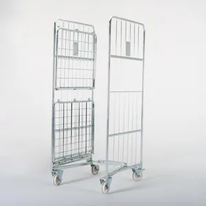 OEM Warehouse Logistics Metal Steel Wire Mesh 2 Sides Storage Roll Cage Trolley