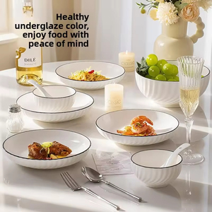 Nouveau produit tendance : Ensemble de bols et assiettes en céramique moderne et minimaliste avec dessin au trait sous glaçure haute température - Product Image 4