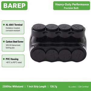 Bloc de distribution multi-prises isolé Barep homologué UL, 4 ports, 14-1/0 AWG AL9CU, entrée unique, 600V pour circuit de branche commercial - Product Image 3
