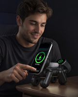 Nouvel article, design mignon, forme de chien robot, pliable, multifonctionnel, chargeur rapide 15 W, chargeur sans fil magnétique 3 en 1 avec lumière nocturne
