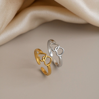 Bague romantique double cœur X&L, géométrique, en acier inoxydable plaqué or 18 carats PVD, bijoux de mode punk pour femme, cadeau