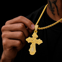 Collier chaîne en corde avec pendentif croix en alliage et strass, couleur argentée, en stock, vente en gros, bijoux tendance