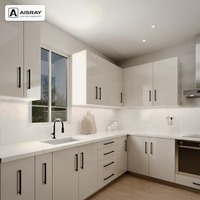Meuble de cuisine en acrylique au design contemporain, aménagement en L, dimensions personnalisées, boîtes en panneaux mélaminés et rangements extractibles