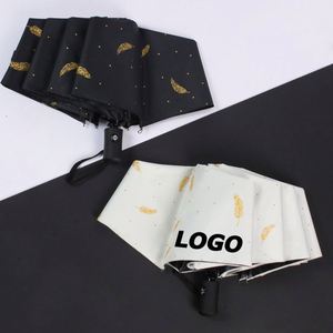 Luxury Automatic Folding Umbrella for Women, Gold Printed Sun and Rain Parasol, Custom Logo Promotional Gift Umbrella - Product Image 1