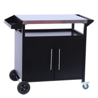 Table de barbecue tout-en-un pour l'extérieur avec plateau en acier inoxydable, armoire de rangement et roues pour la préparation des barbecues, station à pizzas