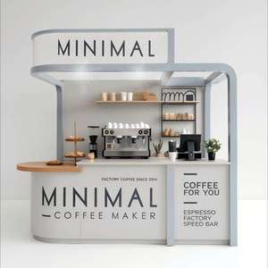 Solución de Diseño de Interiores para Quioscos de Café, Moderna, Minimalista, Ecológica y Personalizable, Muebles Modulares para Cafeterías, Madera y Metal - Product Image 1