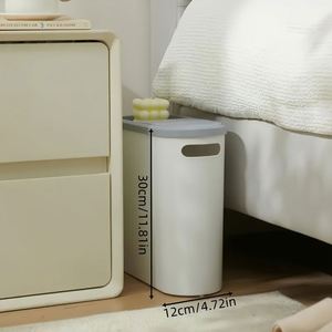 10L Plastic Trash Can With <b>Lid</b> 14CM Width Press Type Slim Gap Trash Bin Suitable for Bathroom Kitchen Living Room Paper Basket - Product Image 2