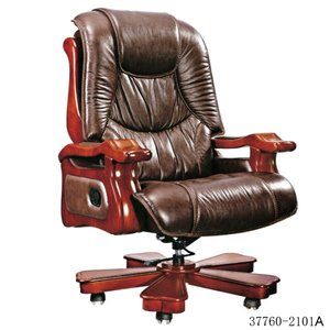 Chaise de bureau de direction en cuir de luxe avec base en bois et accoudoirs fixes 37760-2102A - Product Image 5