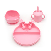 Ensemble d'alimentation pour bébé en silicone personnalisé OEM avec assiette à ventouse divisée et cuillère à manche en bois