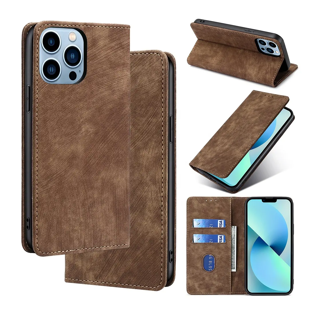 Thấp moq kinh doanh Ví chủ thẻ Wallet PU da điện thoại Pouch trường hợp đối với iPhone 12 13 14 15 người đàn ông điện thoại trường hợp đứng điện thoại Bìa