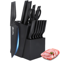 Ensemble de couteaux de cuisine professionnels 14 pièces avec bloc d'affûtage, en acier inoxydable à haute teneur en carbone, couteaux de chef noirs, ambidextres, durables pour la maison
