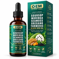 Complément alimentaire pour adultes : Gouttes buvables de Corossol amer, Mousse de mer, Moringa, Curcuma, Huile de Nigelle, Origan, Ashwagandha pour le soutien immunitaire