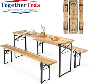 Ensemble de table à manger pliante en bois massif pour l'extérieur, robuste et moderne, avec banc - Product Image 2