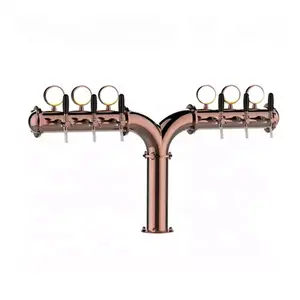 Kualitas 6-cara tipe T kolom bir peralatan LED menara bir logam kuningan keren Dispenser menara bir