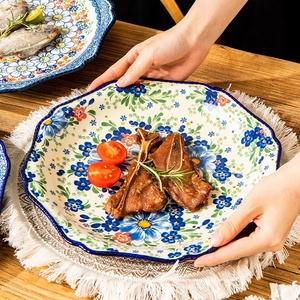 Plato de cerámica de color grande, diseño de pulido, plato plano extragrande desechable para uso doméstico, platos de pollo y Bistec con patrón de plantas - Product Image 3