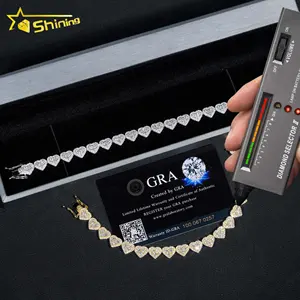 Listo para enviar Moda de alta calidad Iced 925 Silver 8mm Heart Shape VVS Moissanite Diamond Cuban Bracelet