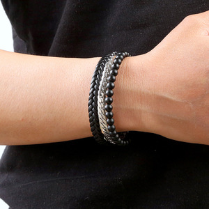 Braccialetto di perline di ossidiana in acciaio inossidabile ODM Pulsera de cuero per uomo bracciale in pelle intrecciata a mano in acciaio inossidabile per uomo - Product Image 5