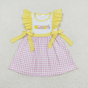 Nuovi Arrivi: Completi Estivi per Bambine con Ricamo di Conchiglie e Castello di Sabbia, Motivo a Quadretti Gingham, Outfit Coordinati per Sorelle - Product Image 3
