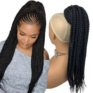 Long 3X Box Braids Ponytail Hairpiece Clip in Braiding Curly Ponytail Crochet Braided Drawstring Ponytail Hair Extensions