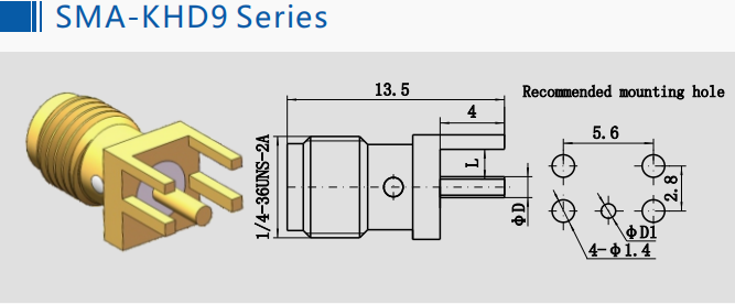 Conector fêmea da série do PWB do furo de acessório da solda da montagem do painel do ohm SMA de SMA 50