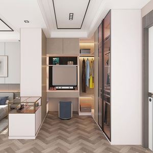Dressing moderne de luxe avec porte en bois massif et panneaux en verre, système de garde-robe pour chambres à coucher à la maison et en appartement - Product Image 2