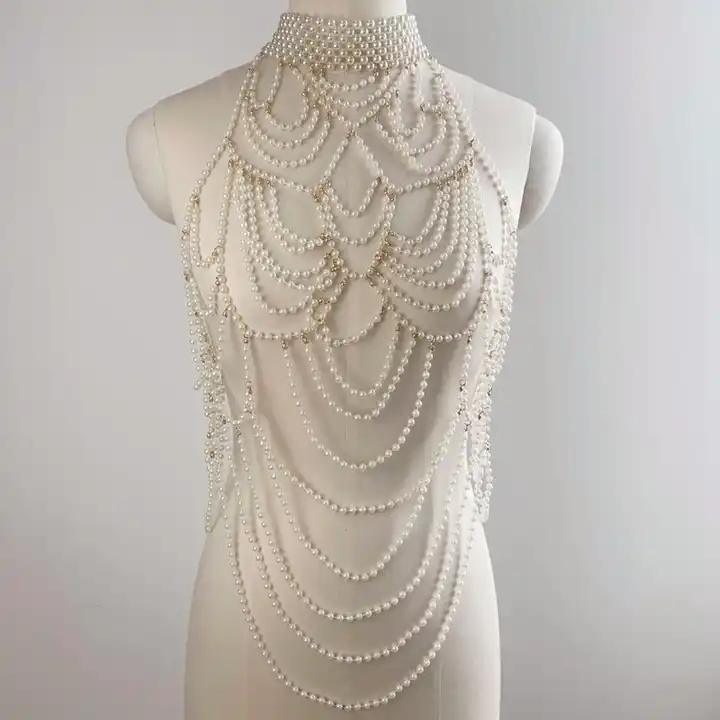 Women Pearls Bra Body Chain Necklace