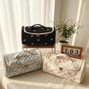 Custom Printed Large Capacity Quilted Polyester <b>Makeup</b> Bag Wide Open Zipper Travel Toiletry Organizer Hair Dryer Storage <b>Case</b> - Product Image 1