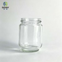Stoples Kaca Bulat Kecil 200ml, Pot Transparan Mulut Lebar untuk Dapur, Wadah Kemasan Makanan Ukuran Kecil